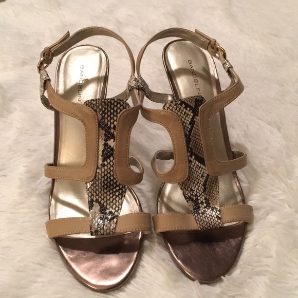 Bandolino Shoes - Bandolino Tan with Snakeskin Print Heeled Sandals